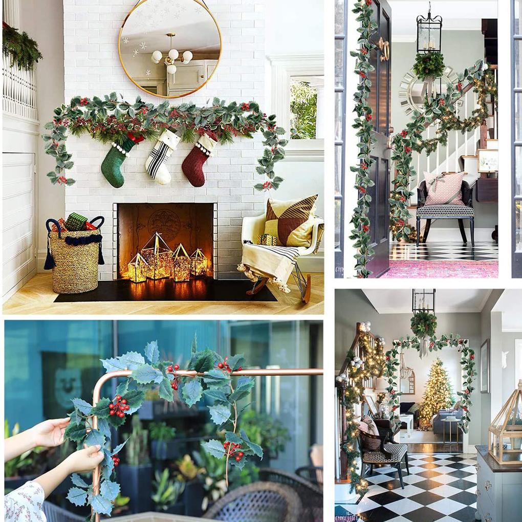 Christmas Artificial Garland Vine Rattan Wreath Decor Hanging Leaves Wedding Backdrop Berries Decoration String