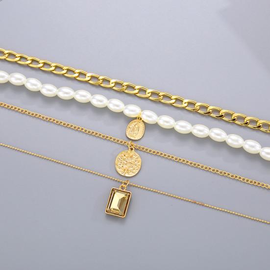 Multi-layer Necklace for Women 4-Layer Faux Pearl Beaded Necklace Golden Chain Necklace