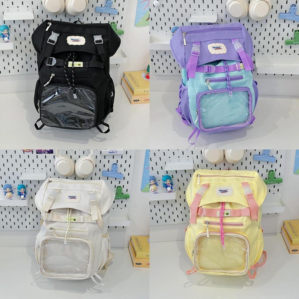 Decor Letters Minimalist Student Backpacks With Transparent Compartments