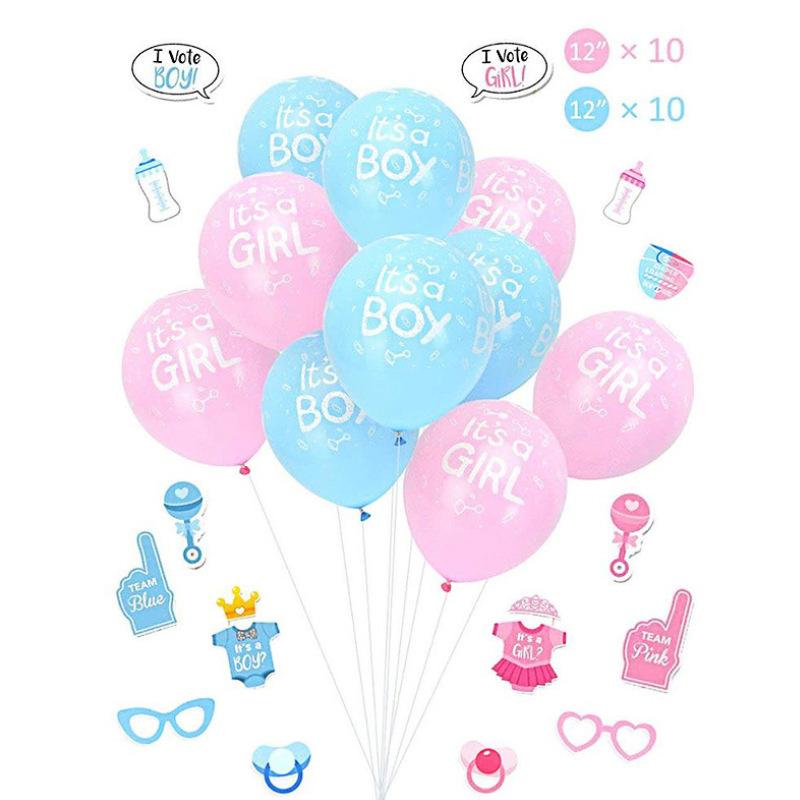 Gender Reveal Party Supplies Photo Props Blue Pink Balloon Flag Banner Balloon 
