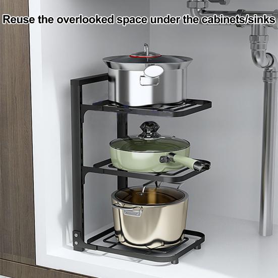 Multi-Layer Pot Storage Rack Strong Load-bearing Hollow Design Adjustable Cabinet Under-Sink Pan Rack Cookware Holder