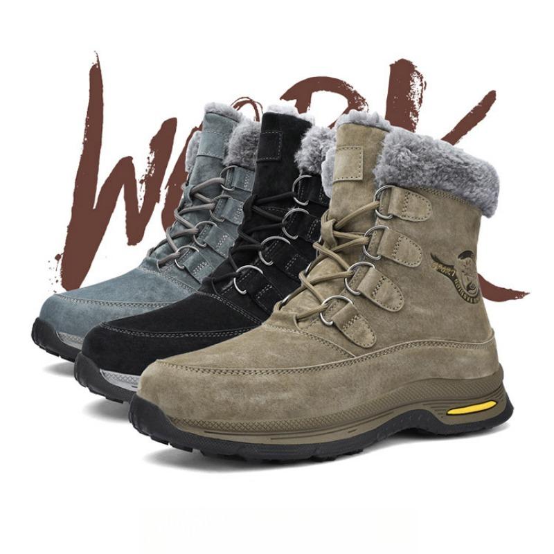 Men's Snow Boots with Plush Insulation, Warm and Thick Soles, Outdoor Men's Shoes, High Top Boots, Cotton Shoes