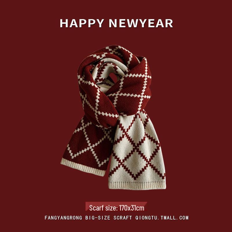 Women's Red Angora Wool Knitted Scarf - Autumn & Winter 2025 Style