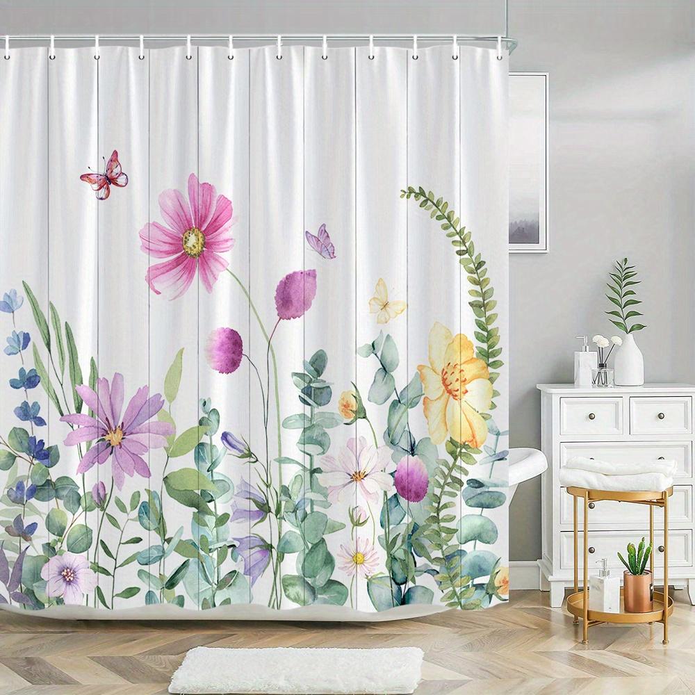 

1Pc Garden Flower Butterfly Shower Curtain, Polyester Fabric, Machine Washable, With Hook, Suitable For Bathroom Decoration W60H190(CM)-1 Pcs