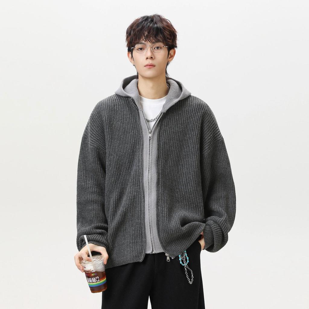Unisex Two-in-One Patchwork Knit Hoodie Jacket - Autumn/Winter Loose Fit Sweater