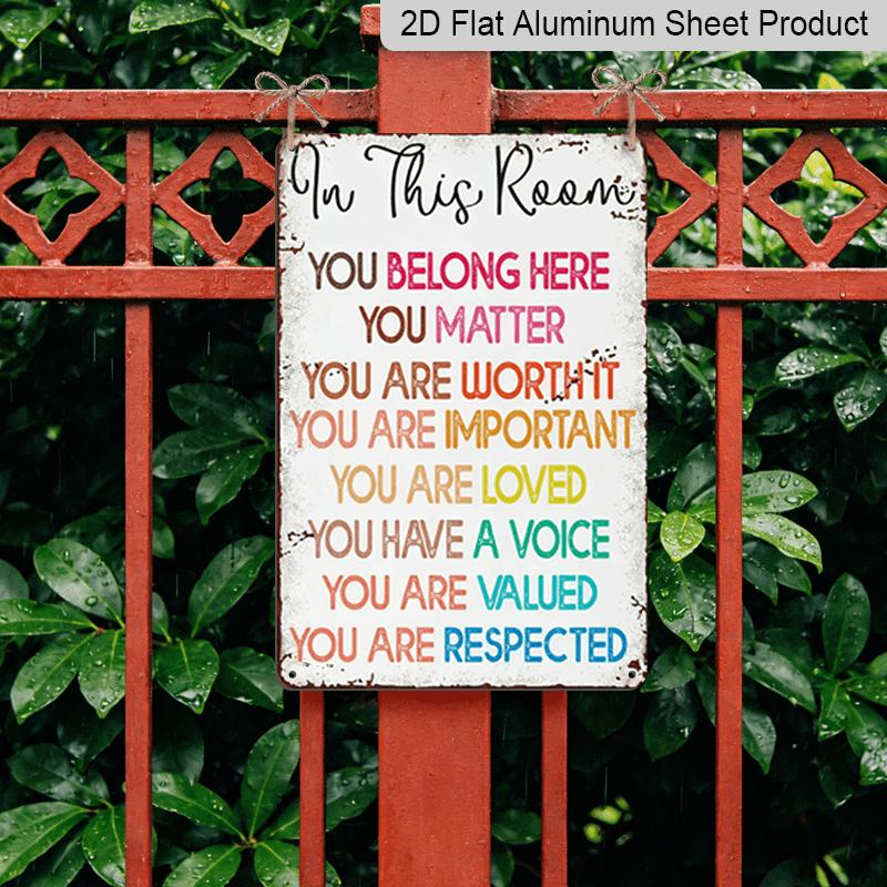 2D Flat Inspirational Rainbow Metal Sign "You Belong Here" - Vintage-Style 12X8 Inch Multicolor Aluminium Wall Art Featuring Positive Affirmations