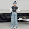 Girls' Wide-Leg Cotton Work Pants with Big Pockets - Autumn 2026 Style for Medium to Large Children, Casual Straight-Leg Long Pants
