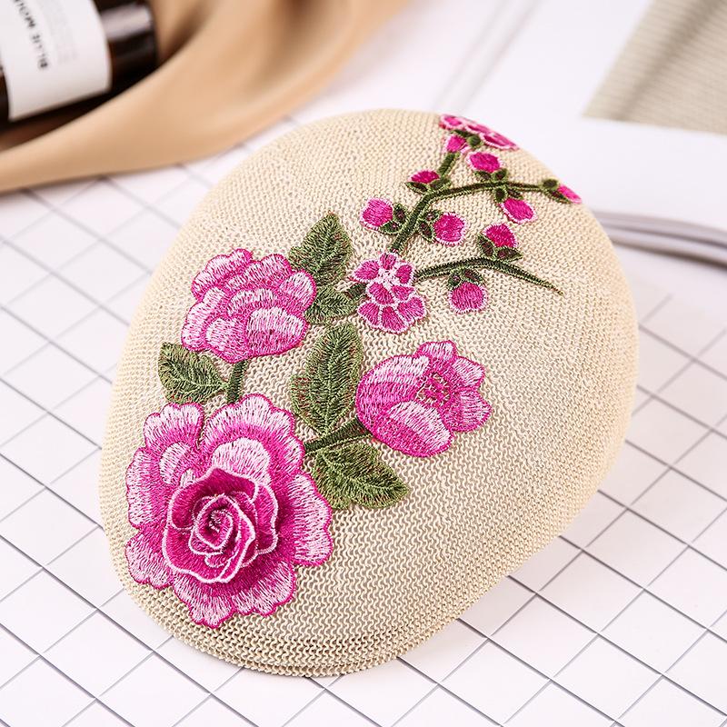 Beret female summer embroidery flower shading breathable tide hat Chinese style square dance hat