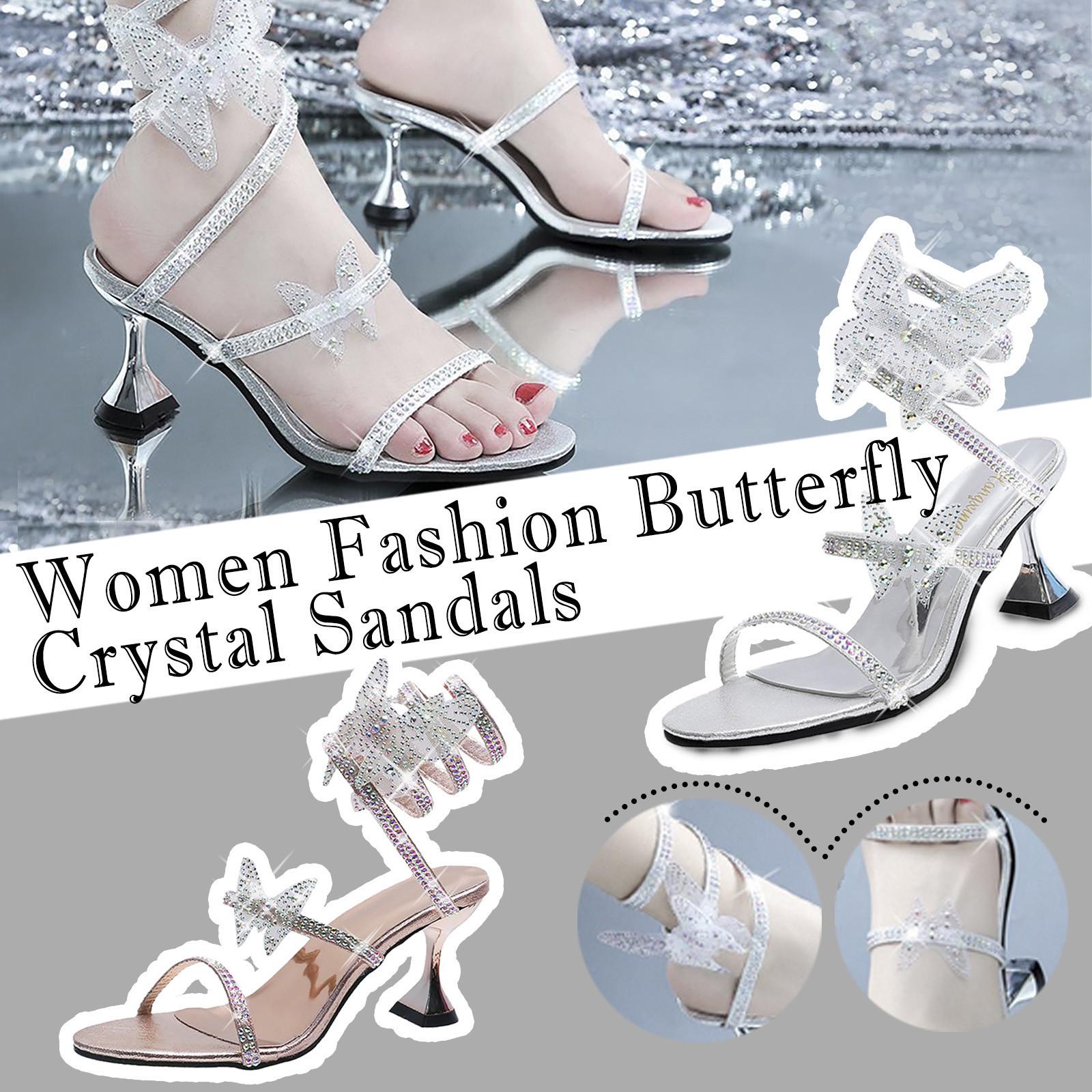

Женская модная обувь на толстом каблуке с бабочками и кристаллами, сандалии без шнуровки
