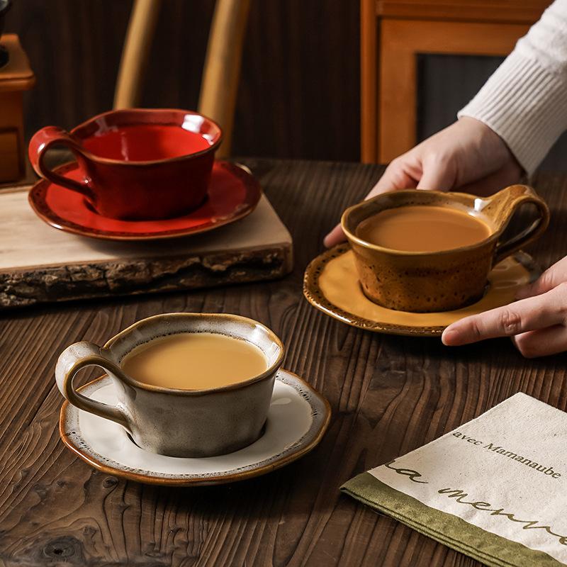 Coffee Cup and Plate Set Ceramic Leopard Print Japanese Retro Bohemian Ins Creative Afternoon Tea Latte Art Cup Gift Box
