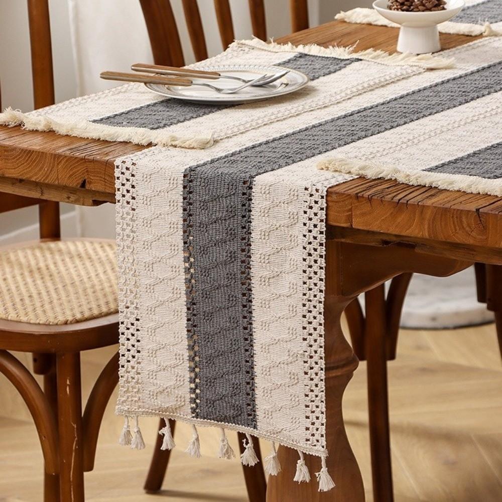 Soft Bohemian Table Flag Splicing Macrame Table Mat Knitted Hollow-out Table Runner  Dining Table