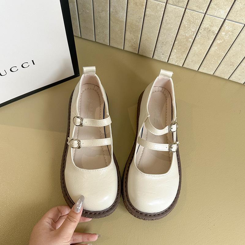 Black Retro Mary Jane Small Leather Shoes Women's New Spring and Autumn Single Shoes Flat Bottom Shallow Mouth Versatile Shoes