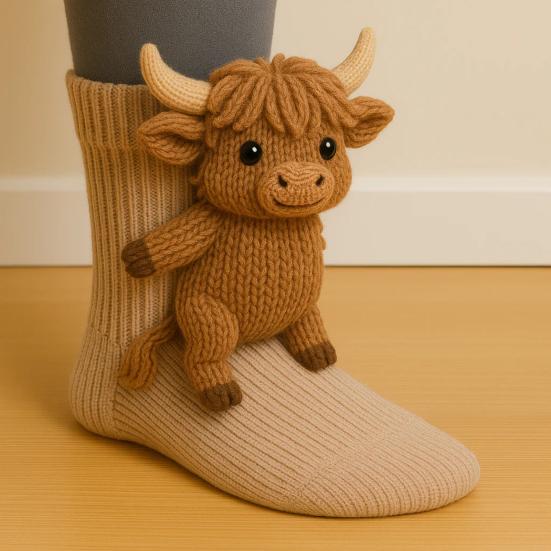 2 Pairs 3D Knit Animal Socks Hand Crocheted Animal Doll Socks Sloth Cute Warm Winter Socks for Men Women Animal Lovers Gifts