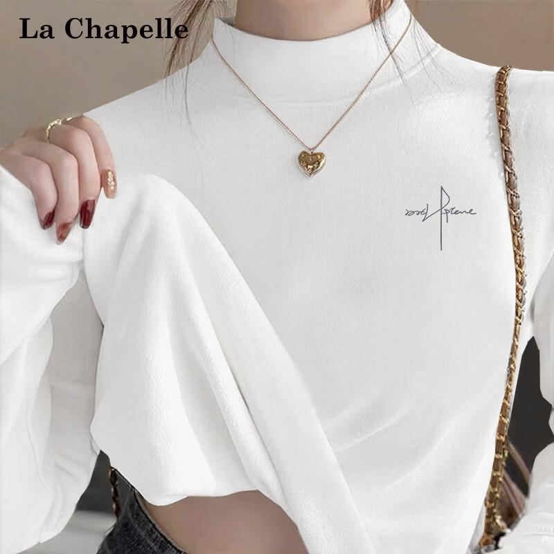 La Chapelle Women s Semi-High Neck Letter Print Fleece Top L
