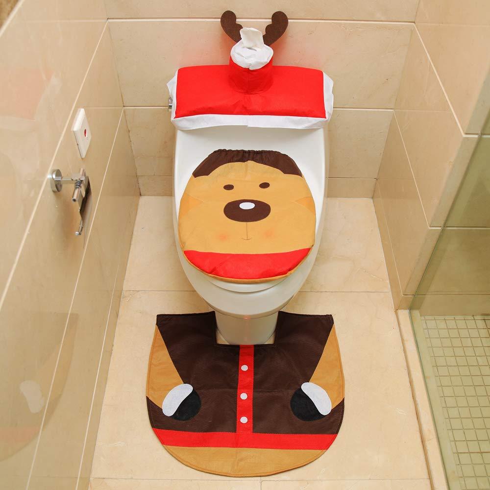Christmas Snowman Toilet Set: Seat Cover, Floor Mat & Tank Lid Cover