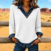 T-shirt casual da donna in maglia a maniche lunghe con colletto e design a pannelli per l'uso quotidiano