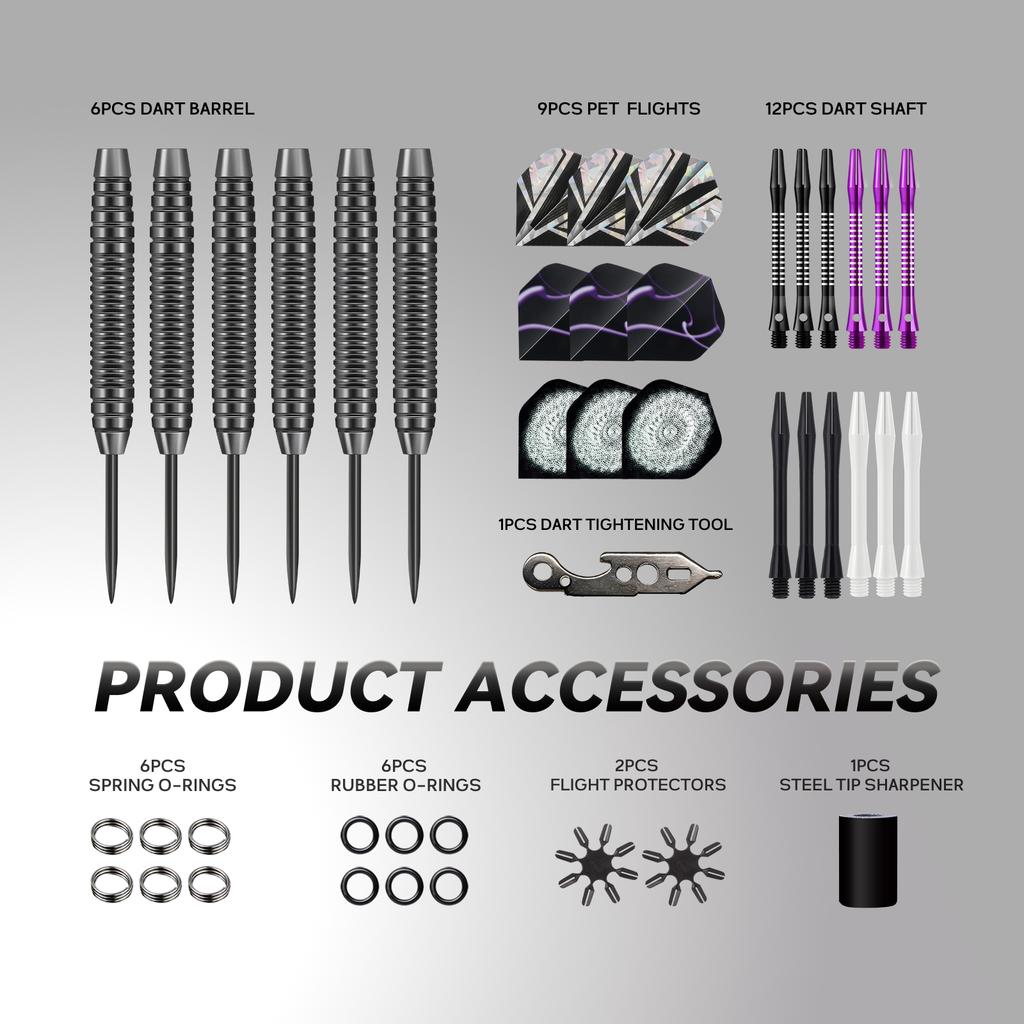 Huanqu 20g Six-Piece Iron Dart Set, Includes Extra Dart Wings and Professional Dart Accessories, Such as Dart Tightening Tool, Spring Ring, Dart Wing