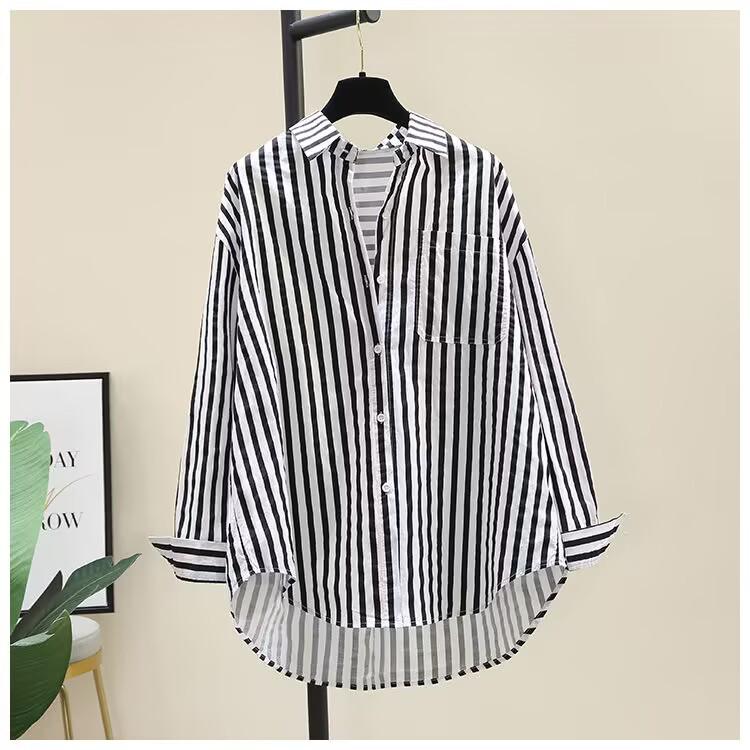 Women's Striped Long-Sleeve Cardigan Shirt: 2025 Spring Fashion, Versatile & Loose-Fit
