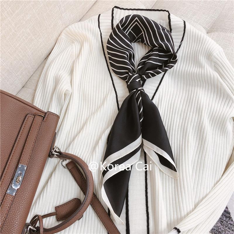 Keep Korean retro foreign style color scheme spring and autumn small square scarf silk scarf women's scarf versatile trench coat shirt decorative scar