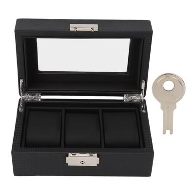 3 Slot Watch Box Lockable Small PU Leather Watch Jewelry Storage Case with Clear Lid for Men Women