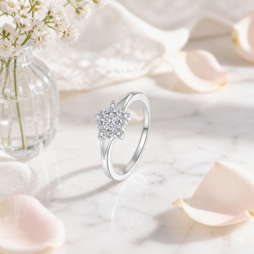 White Gold Beauty Code Closed 5-6-7-8-9 Opening Adjustable Moissanite Sterling Silver Luxury Ring 2.2G Anniversary Classic Daily