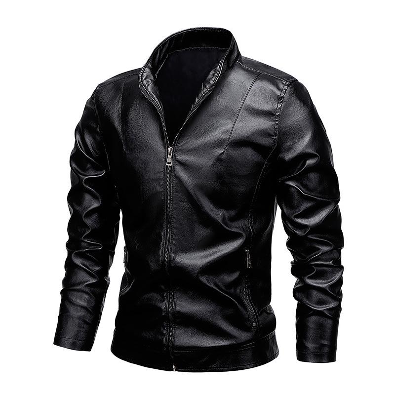 Men's Autumn New Stand Collar Men's Motorcycle Leather Jacket Washed PU Leather Jacket Top