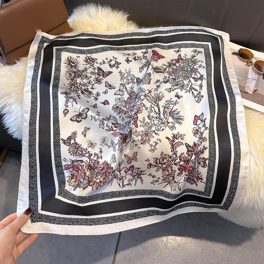 Silk Scarf New Fashion Silk Small Square Scarf Women's Flower Printing Mulberry Silk Silk Scarf Personalized Professional Decoration Scarf