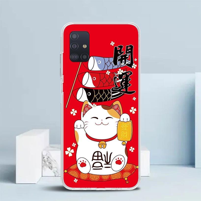

Lucky Cat Maneki Neko Japanese Soft Cover for Samsung Galaxy A12 A22 A32 A52 A72 A02S Phone Case Note 20 Ultra 10 S10 Plus A51 A Samsung S10 Plus