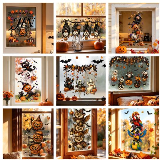 Waterproof PVC Seasonal Decals Halloween Window Clings, Static Decals, Removable Festive Wall Stickers, Durable Glass Art Supplies Animals/Ghost