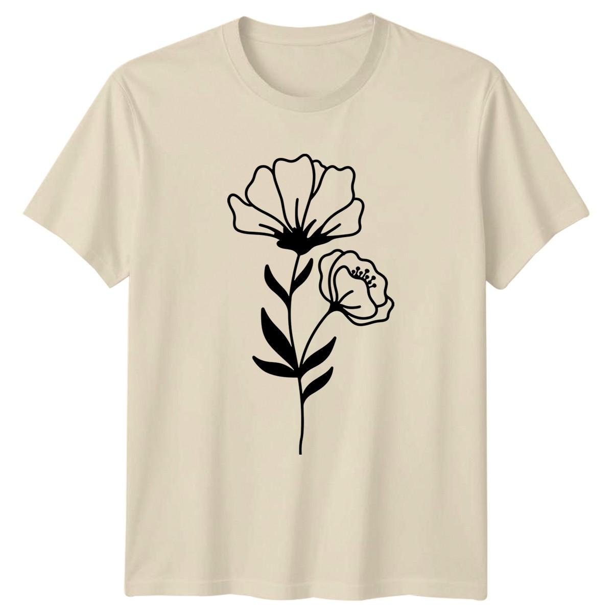 Minimalist Line Art Botanical Flower T-Shirt Floral Art Nature Birthday Gift M