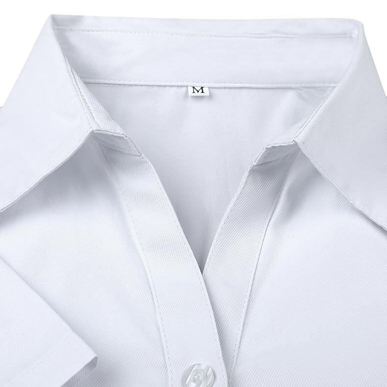 Summer breathable women's short-sleeved white shirt OL slim-fitting professional wear interview overalls cotton V-neck shirt formal wear