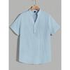 Camisa Texturizada Azul Claro para Hombre con Cuello Alto, Top Henley Casual de Manga Corta, Tejido Transpirable para Verano