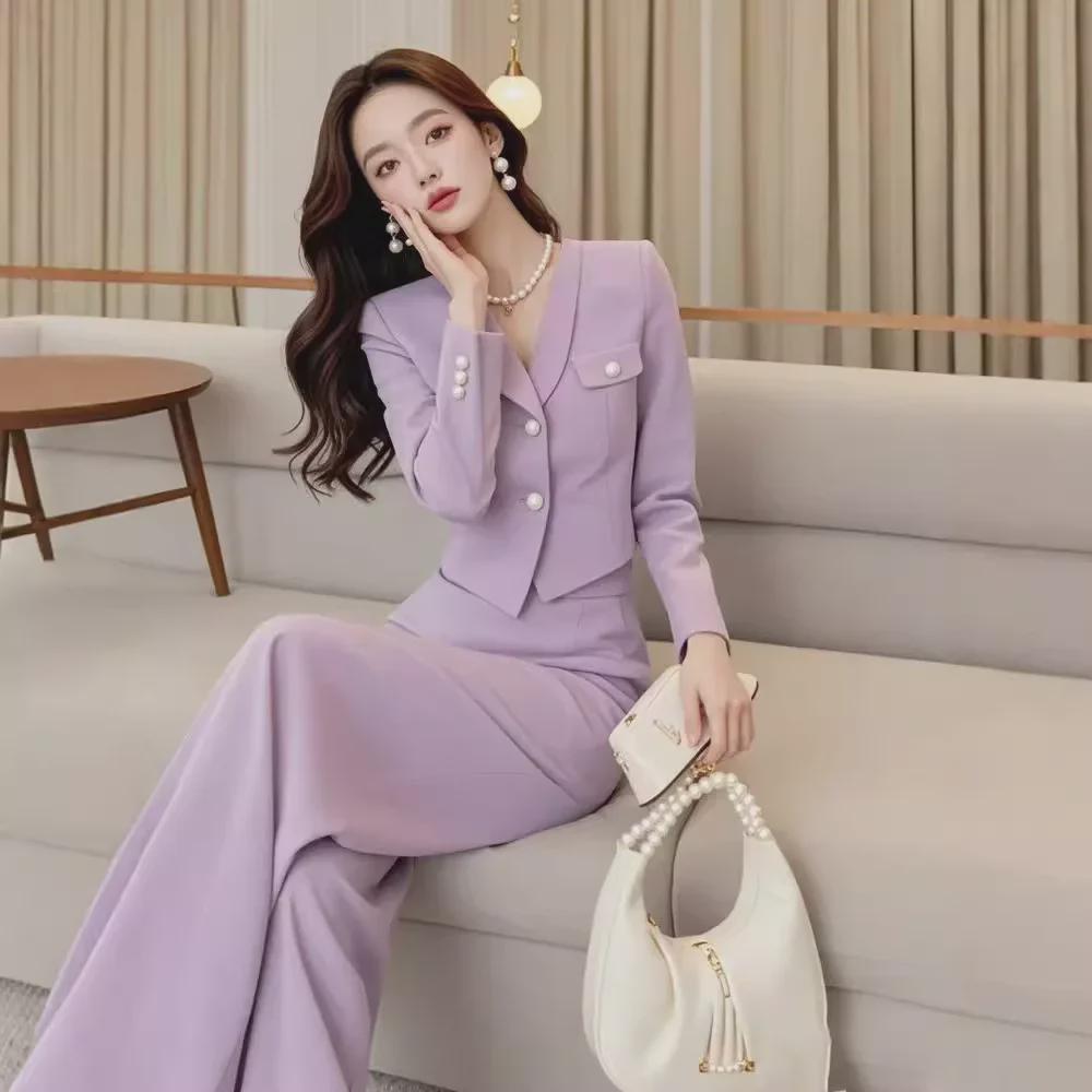 Elegant Purple Fall Two-Piece Set: High-End Goddess Style Top and Pants