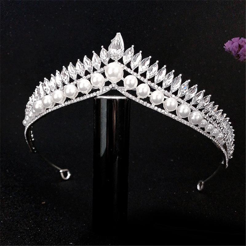 Fashion Rhinestone Pearls Crown Headband Gorgeous Tiaras And Crowns Wedding Head Ornaments Bridal Hair Jewelry Accessories