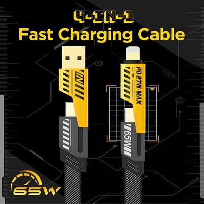4-in-1 Schnellladekabel, Datenübertragung, PD 65W, Flaches geflochtenes Ladekabel mit Typ C/USB A für Mobiltelefone/Tablets/Kopfhörer etc.