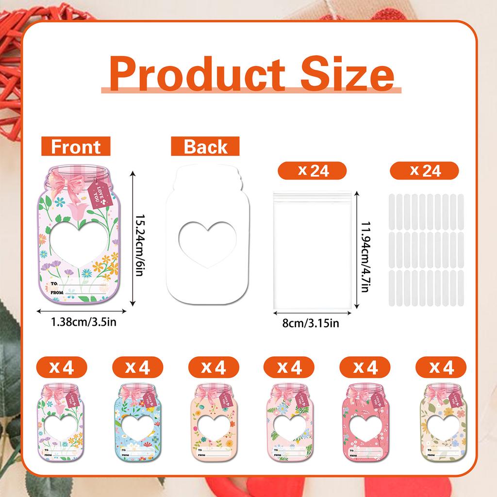 Candy Jar Paper Greeting Cards with Clear Seal Bag for Kid Birthday and Student Classroom Valentines Gift Exchanging