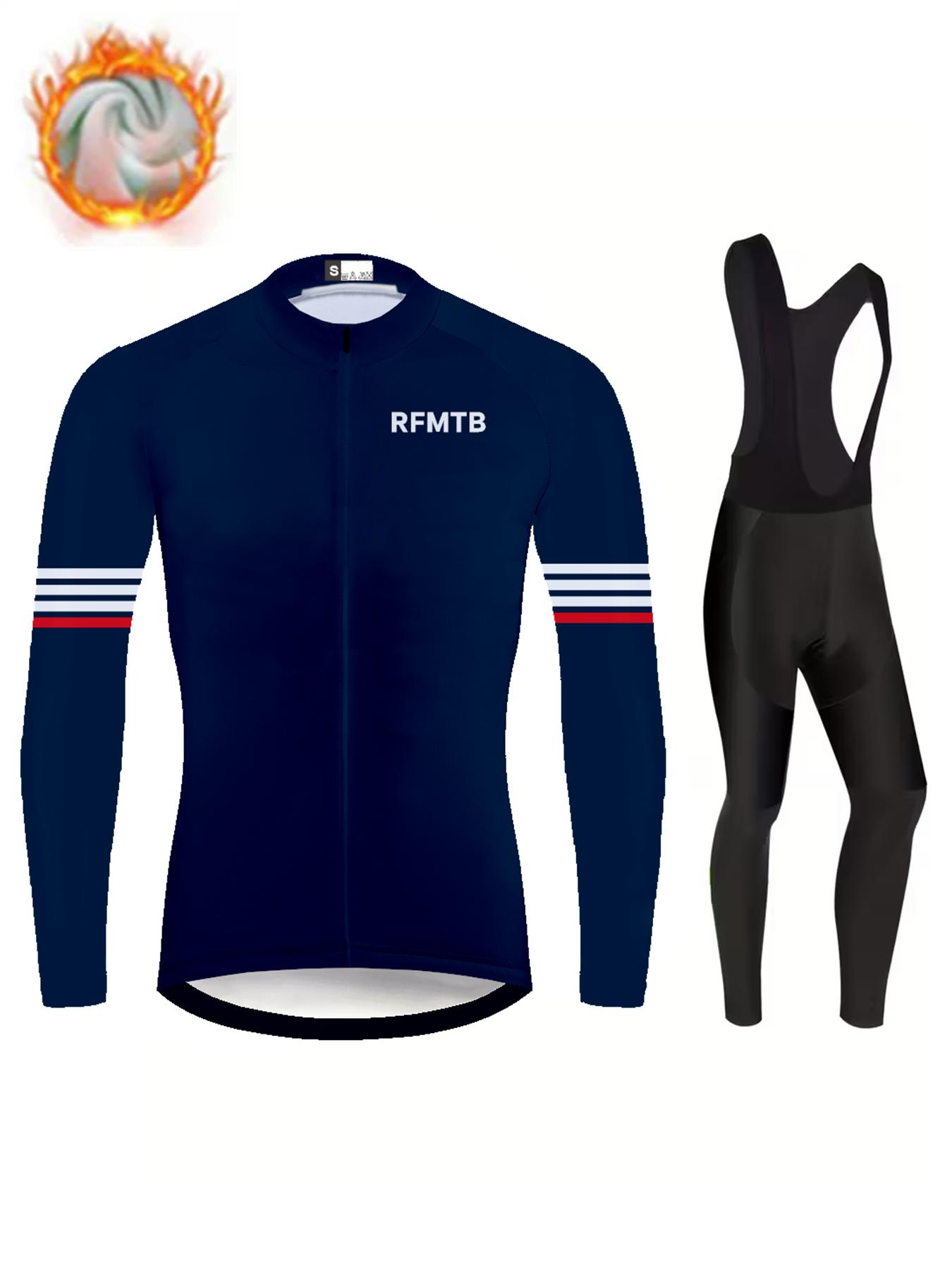 

Winter Cycling Jersey Sets Thermal Fleece Bike Jersey + Bib Pants, Long Sleeve Cycling Clothing Sets for Man2026 Winter Fleece Warm Cycling Suit Set XXL
