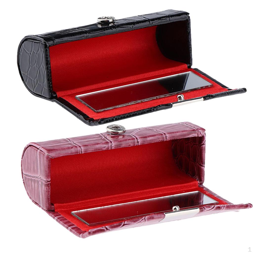 2Pcs Women PU Leather Lipstick Case Holder with Mirror