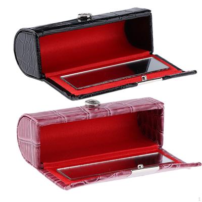 2 Stück Damen PU Leder Lippenstifthalter mit Spiegel