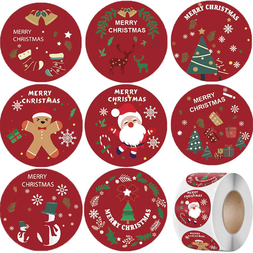 500pcs/Roll Merry Christmas Stickers Christmas Theme Seal Labels Stickers for DIY Gift Baking Package Envelope Stationery Decor