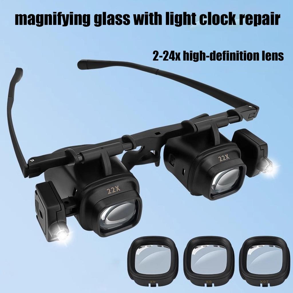 Lente d'ingrandimento da montare sulla testa 2x/6X/8X/12X/24X Lente d'ingrandimento con fascia per la testa Lente d'ingrandimento per riparazione di orologi e gioielli Luci LED Lente d'ingrandimento Microscopio