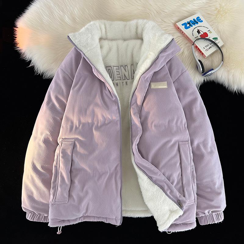 

American-style stand-up collar trendy brand cotton-padded coat men s winter corduroy jacket lamb wool loose warm cotton-padded jacket XXXL