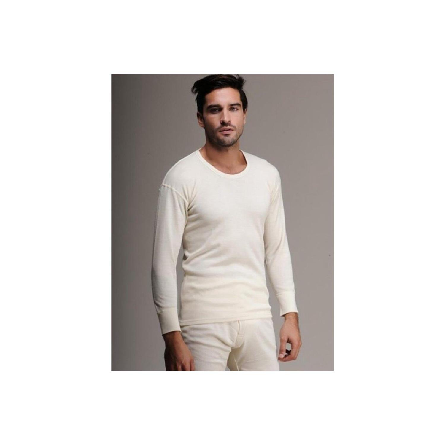 

Men s White Long Sleeve Wool Undershirt Top And Bottom Set M