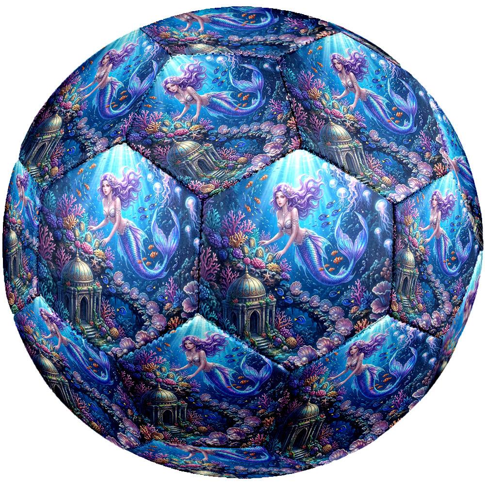 1pc Mermaid Underwater Kingdom Theme Soccer Ball Football, Size 5, Lightweight PVC, Durable Outdoor Training Soccer Ball, Gift M61422