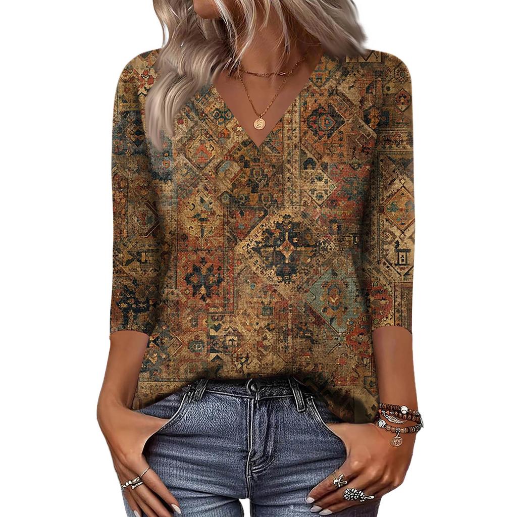 Dámské košile s 3/4 rukávem Topy s výstřihem do V Topy pro volný čas Základní trička Halenka Volné topy