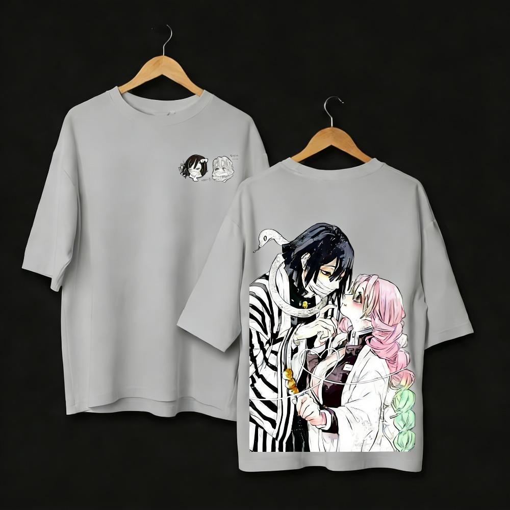 Demon Slayer Oversized Anime Printed Men and Women Tshirt Couple Summer Street Fashion Casual Parent Child Top Harajuku Y2K