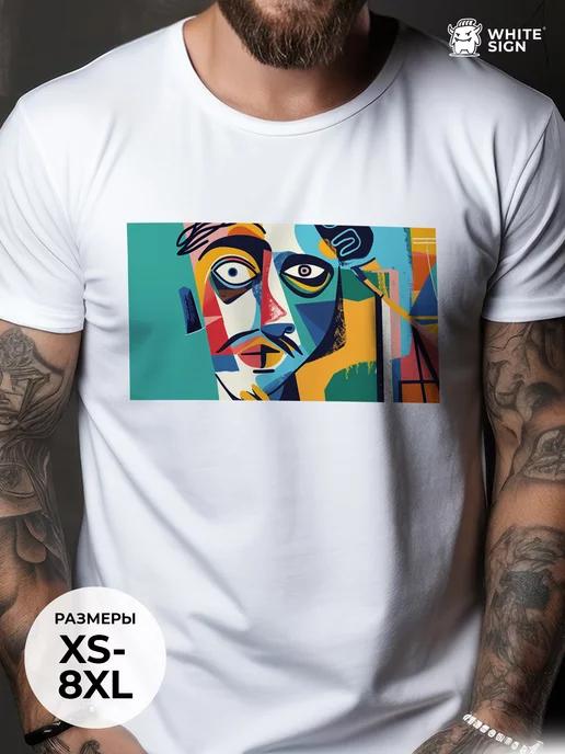 Oversized cotton T-shirt with Portrait with Mustache print S