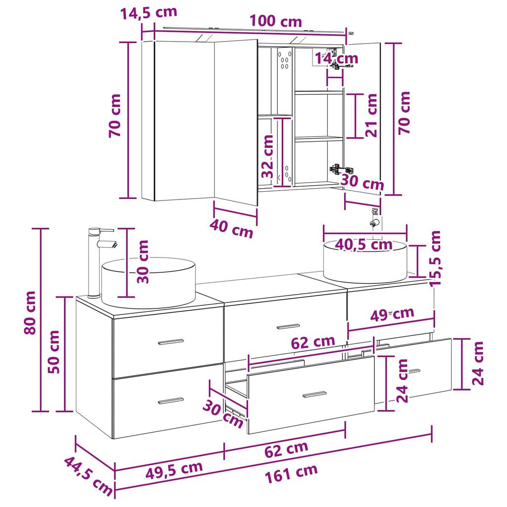 Bathroom Furniture Set 4 Pcs Grey Sonoma Engineered Wood and Glass