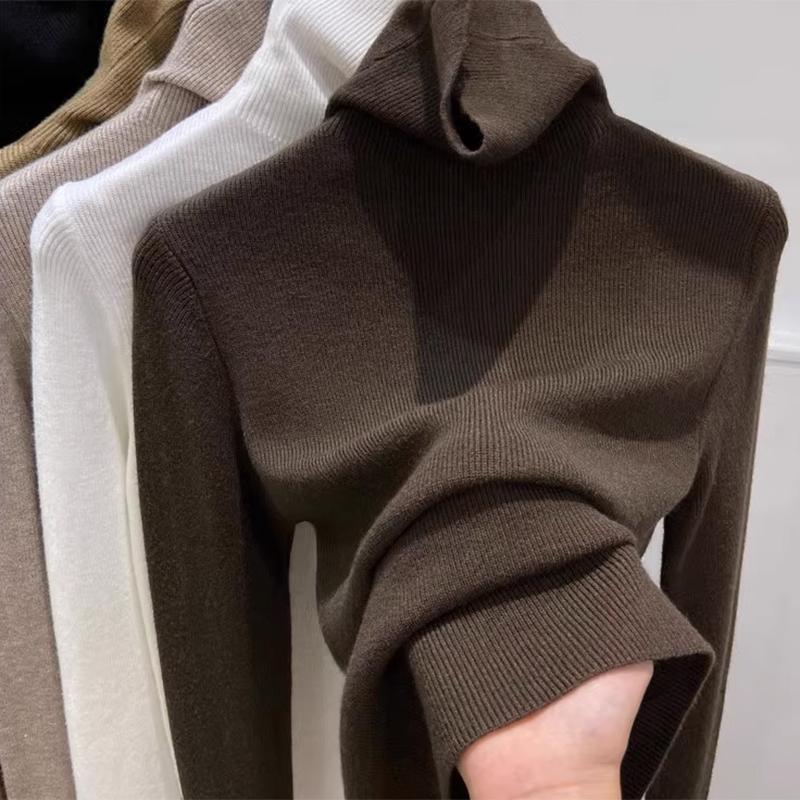 Höst Nya Polotröjor Dam Mode Långärmad Vintertröja Dam Elegant Slim Fit Bas Stickade Tröjor Toppar Kontorsdamer Tröjor 25731