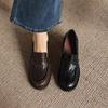 Krazing Pot Sheepskin Round Toe Thick Med Heels Spring Shoes Slip On Big Size 42 Loafers Women Platform Pumps